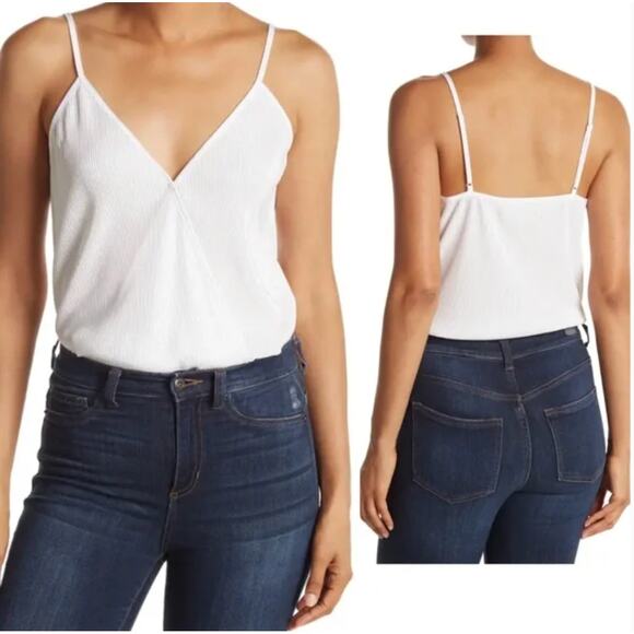 Wayf Tops - WAYF Women's Ivory Adjustable Strap Surplice Ribbed Cami Bodysuit Size Small